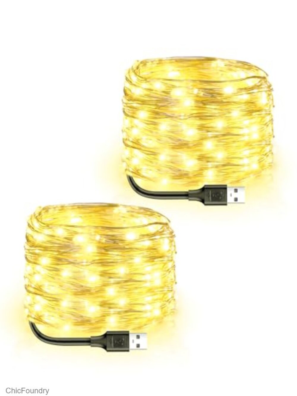 USB Powered Fairy Lights 2 Pack 33Ft 100 LED Flexible Silver Wire